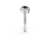 White gold Fancy Black Round Cut Diamond Floral Halo Ring with Pavé Band and Prong Setting_9