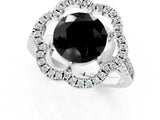 White gold Fancy Black Round Cut Diamond Floral Halo Split Shank Prong Setting Ring_13