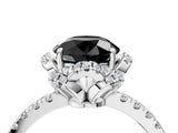 White gold Fancy Black Round Cut Diamond Halo Pave Band with Four-Prong Setting_7