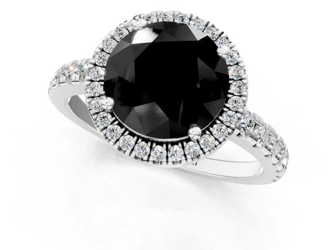 White gold Fancy Black Round Cut Diamond Halo Ring with Pavé Band and Four-Prong Setting_13