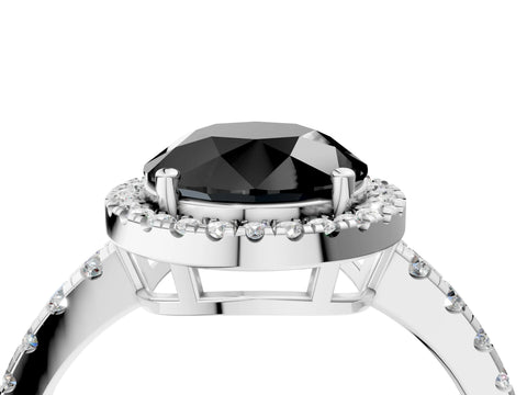 White gold Fancy Black Round Cut Diamond Halo Ring with Pavé Band and Four-Prong Setting_16