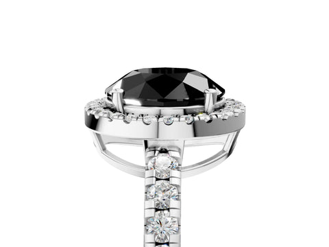 White gold Fancy Black Round Cut Diamond Halo Ring with Pavé Band and Four-Prong Setting_17