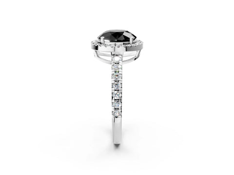White gold Fancy Black Round Cut Diamond Halo Ring with Pavé Band and Four-Prong Setting_2