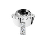 White gold Fancy Black Round Cut Diamond Halo Ring with Pavé Band and Prong Setting_11