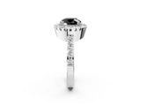 White gold Fancy Black Round Cut Diamond Halo Ring with Pavé Band and Prong Setting_14