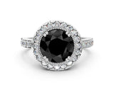 White gold Fancy Black Round Cut Diamond Halo Ring with Pavé Band and Prong Setting_18