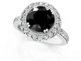 White gold Fancy Black Round Cut Diamond Halo Ring with Pavé Band and Prong Setting_25