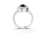 White gold Fancy Black Round Cut Diamond Halo Ring with Pavé Band and Prong Setting_27