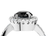 White gold Fancy Black Round Cut Diamond Halo Ring with Pavé Band and Prong Setting_28