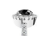 White gold Fancy Black Round Cut Diamond Halo Ring with Pavé Band and Prong Setting_29