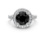 White gold Fancy Black Round Cut Diamond Halo Ring with Pavé Band and Prong Setting_36