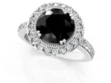 White gold Fancy Black Round Cut Diamond Halo Ring with Pavé Band and Prong Setting_37