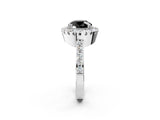 White gold Fancy Black Round Cut Diamond Halo Ring with Pavé Band and Prong Setting_38