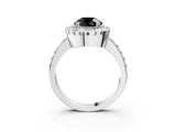 White gold Fancy Black Round Cut Diamond Halo Ring with Pavé Band and Prong Setting_39