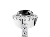 White gold Fancy Black Round Cut Diamond Halo Ring with Pavé Band and Prong Setting_41
