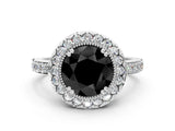 White gold Fancy Black Round Cut Diamond Halo Ring with Pavé Band and Prong Setting_6