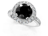 White gold Fancy Black Round Cut Diamond Halo Ring with Pavé Band and Prong Setting_7