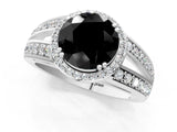 White gold Fancy Black Round Cut Diamond Halo Ring with Split Shank Pavé Band and Four-Prong Setting_13