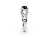 White gold Fancy Black Round Cut Diamond Halo Ring with Split Shank Pavé Band and Four-Prong Setting_14