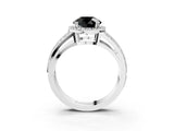 White gold Fancy Black Round Cut Diamond Halo Ring with Split Shank Pavé Band and Four-Prong Setting_15