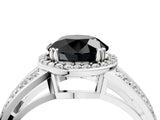 White gold Fancy Black Round Cut Diamond Halo Ring with Split Shank Pavé Band and Four-Prong Setting_16