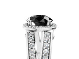 White gold Fancy Black Round Cut Diamond Halo Ring with Split Shank Pavé Band and Four-Prong Setting_17