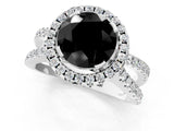 White gold Fancy Black Round Cut Diamond Halo Ring with Split Shank Pavé Band and Prong Setting_13
