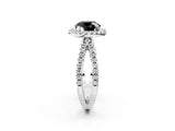 White gold Fancy Black Round Cut Diamond Halo Ring with Split Shank Pavé Band and Prong Setting_14