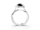 White gold Fancy Black Round Cut Diamond Halo Ring with Split Shank Pavé Band and Prong Setting_15