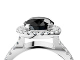 White gold Fancy Black Round Cut Diamond Halo Ring with Split Shank Pavé Band and Prong Setting_16