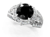White gold Fancy Black Round Cut Diamond Halo Ring with Split Shank and Bezel Accents and Four-Prong Setting_1