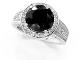 White gold Fancy Black Round Cut Diamond Halo Ring with Split Shank and Bezel Accents and Prong Setting_1