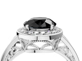 White gold Fancy Black Round Cut Diamond Halo Ring with Split Shank and Bezel Accents and Prong Setting_4