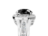 White gold Fancy Black Round Cut Diamond Halo Ring with Split Shank and Bezel Accents and Prong Setting_5