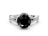 White gold Fancy Black Round Cut Diamond  Halo Twist Band Solitaire Prong Setting Ring_12