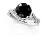 White gold Fancy Black Round Cut Diamond  Halo Twist Band Solitaire Prong Setting Ring_13