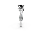 White gold Fancy Black Round Cut Diamond  Halo Twist Band Solitaire Prong Setting Ring_14