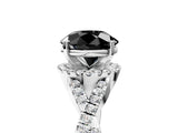 White gold Fancy Black Round Cut Diamond  Halo Twist Band Solitaire Prong Setting Ring_17