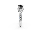 White gold Fancy Black Round Cut Diamond Halo Twist Band Solitaire Prong Setting Ring_2