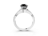 White gold Fancy Black Round Cut Diamond Halo Twist Band Solitaire Prong Setting Ring_3