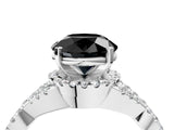 White gold Fancy Black Round Cut Diamond Halo Twist Band Solitaire Prong Setting Ring_4