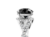 White gold Fancy Black Round Cut Diamond Halo Twist Band Solitaire Prong Setting Ring_5