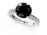 White gold Fancy Black Round Cut Diamond Milgrain Pavé Engagement Ring with Four-Prong Setting_1