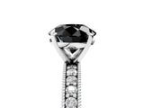 White gold Fancy Black Round Cut Diamond Milgrain Pavé Engagement Ring with Four-Prong Setting_5