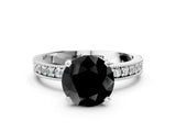 White gold Fancy Black Round Cut Diamond Milgrain Pavé Engagement Ring with Four-Prong Setting