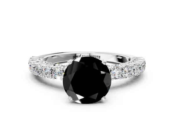 Platinum Round Solitaire Engagement Ring Setting for Black Center with Two-Row Round Accent Band