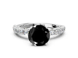White gold Fancy Black Round Cut Diamond Pavé Band Solitaire Ring with Prong Setting_24
