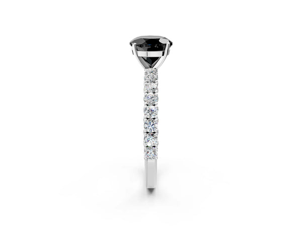 Platinum Round Solitaire Engagement Ring Setting for Black Center with Two-Row Round Accent Band