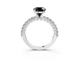 White gold Fancy Black Round Cut Diamond Pavé Band Solitaire Ring with Prong Setting_27
