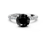White gold Fancy Black Round Cut Diamond Pavé Engagement Ring with Round  Accents and Prong Setting_24